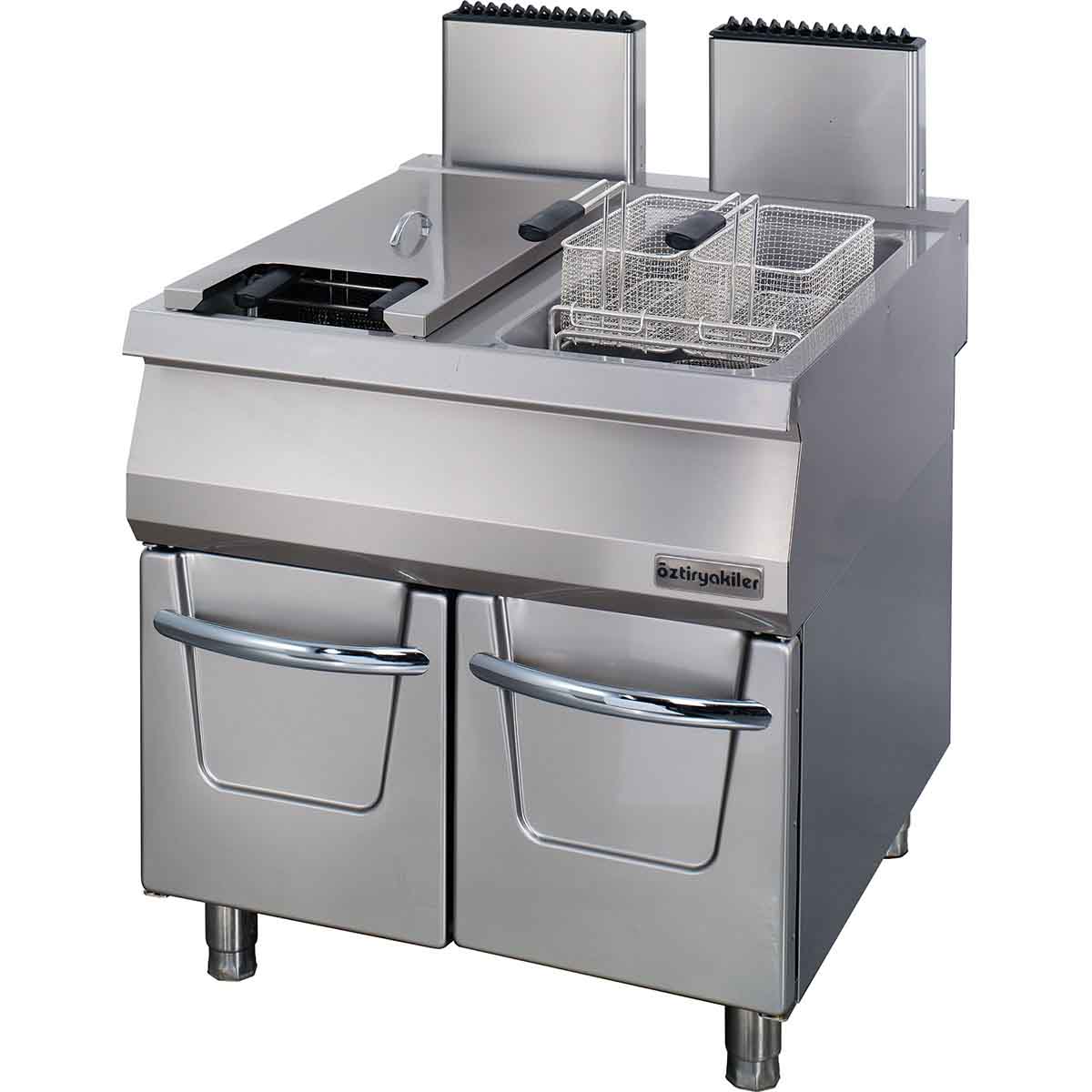 Modell: OFGI8090 Merke: ØZTI Mål: 800x900x850 mm Effekt: 44 kW, 3,45 kg/t, LPG Kapasitet: 2x22 liter Temperatur 90-190 grader Vekt: 100 kg