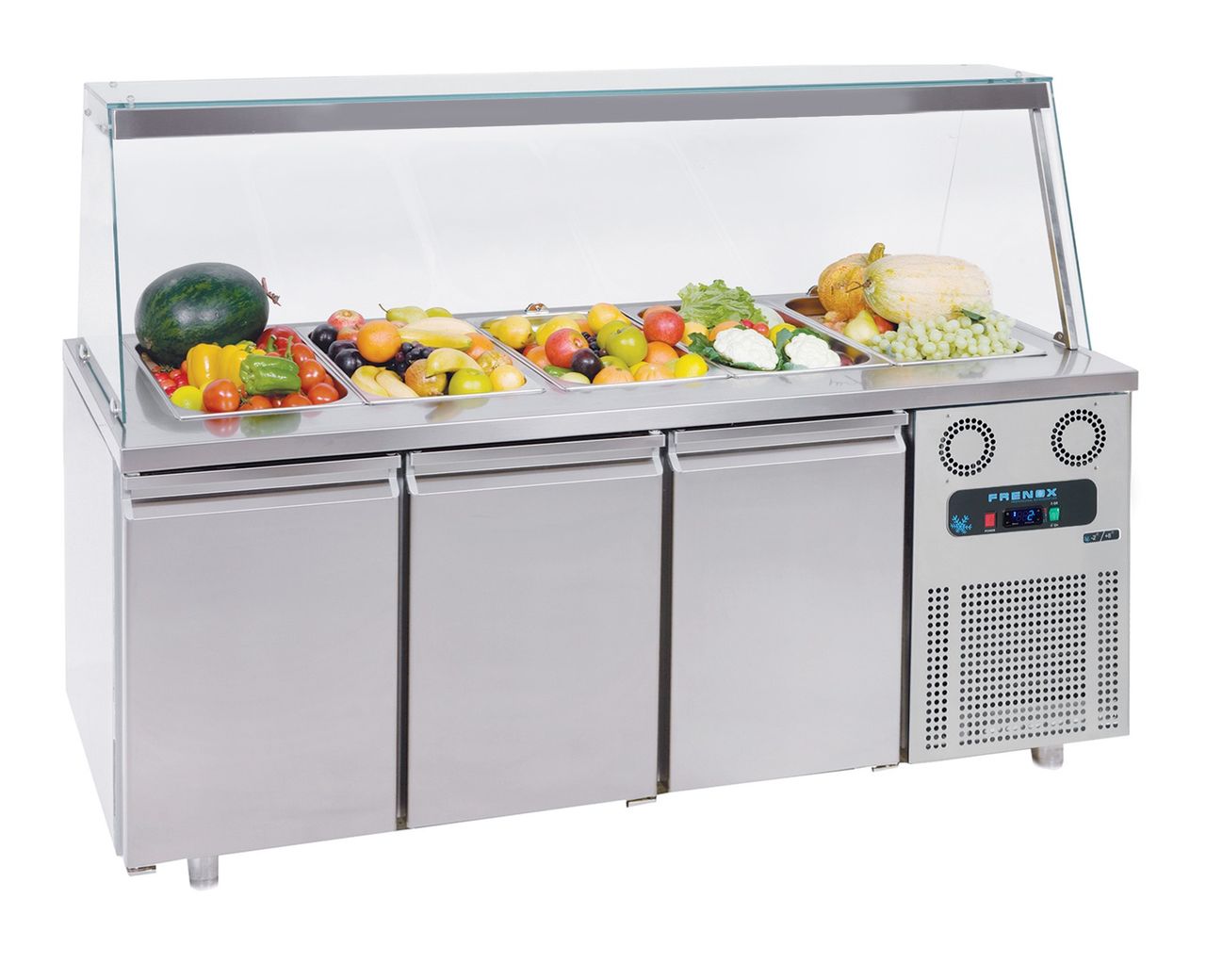 Kjølebenk med rett glasstopp – 3 dører – BGN3-SGC – 1870x700x850 mm - Frenox