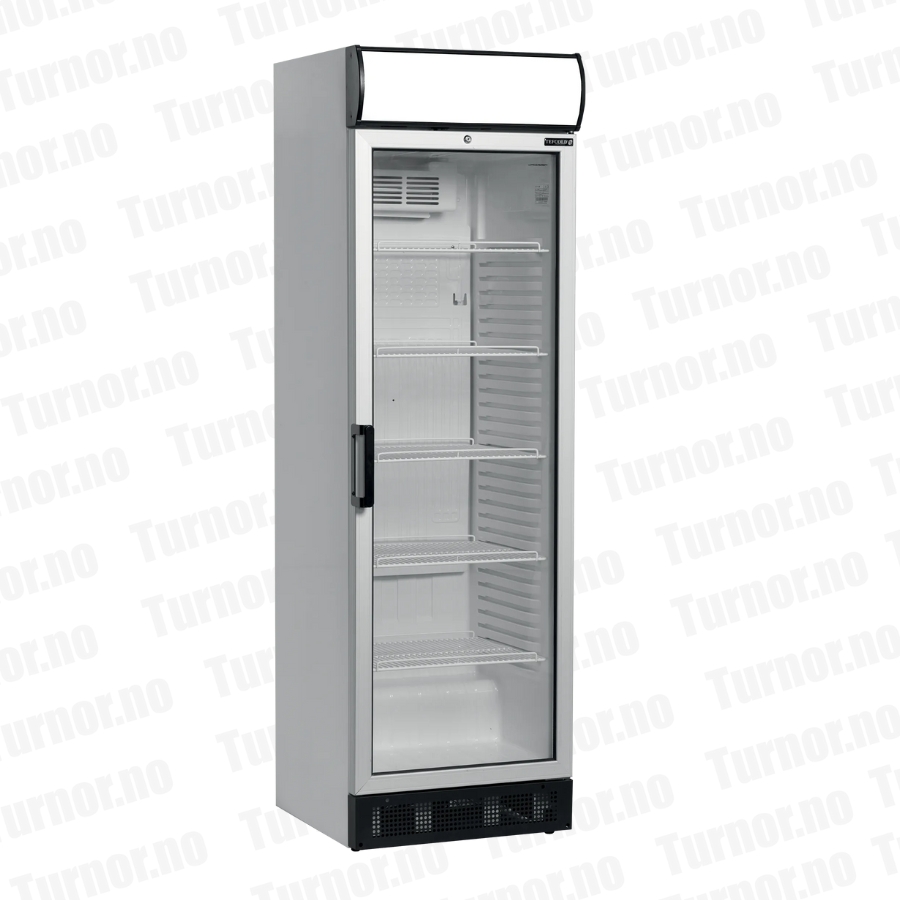 Kjøleskap med 1 glassdør – hvit – lysskilt – FSC1380 – 595×640×1980 mm – Tefcold