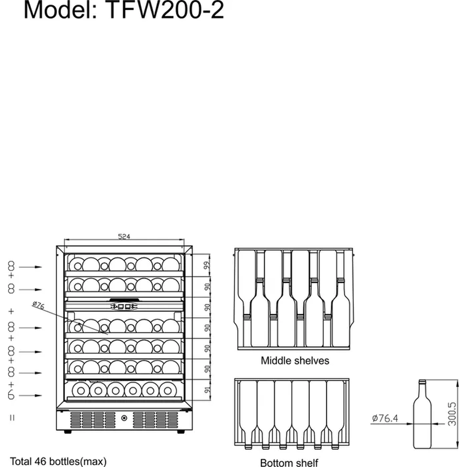 Vinkjøler – 2 sone – TFW200-2S – 595×570×820 mm – Tefcold - Bilde 4