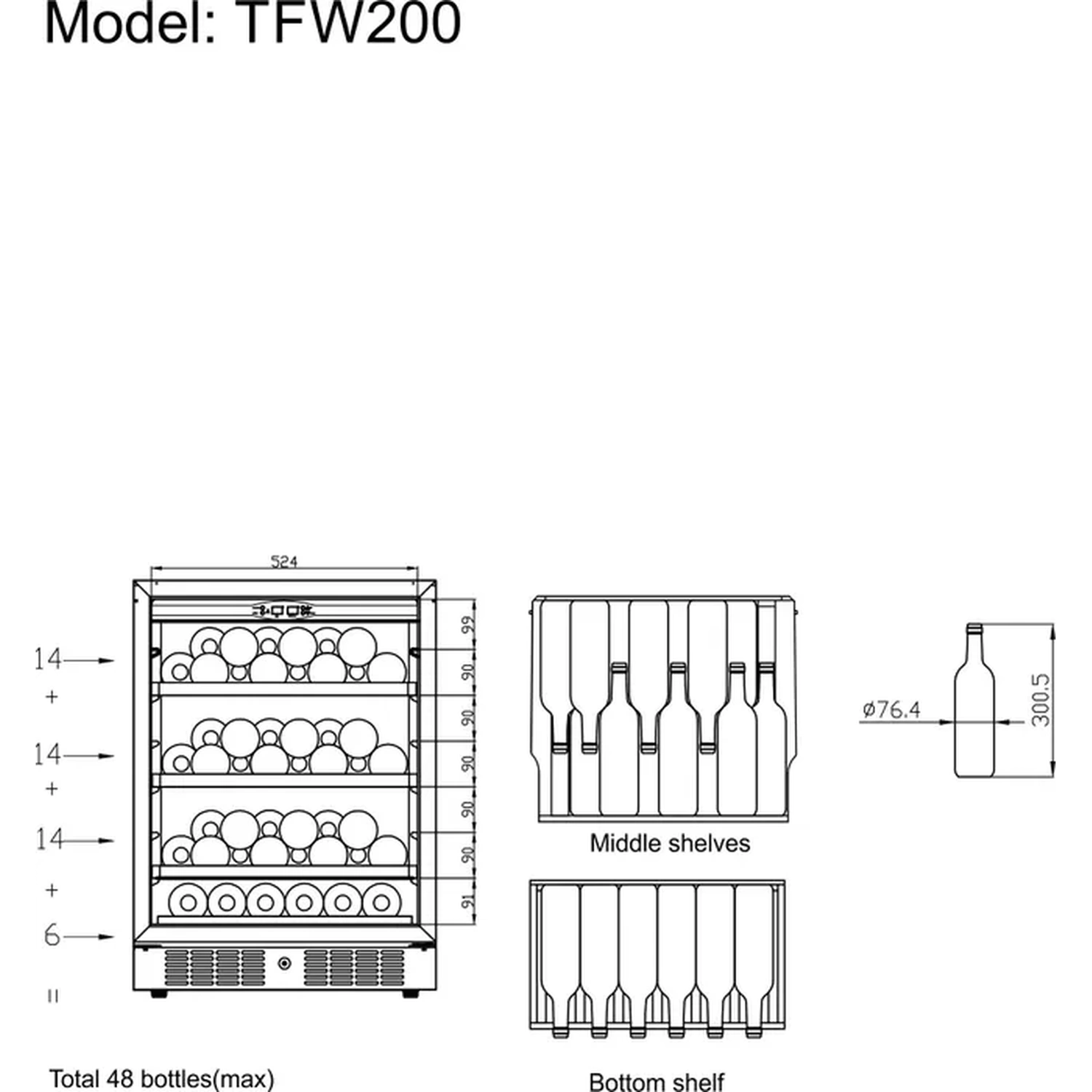 Vinkjøler – 1 sone – TFW200-S – 595×570×820 mm – Tefcold - Bilde 4
