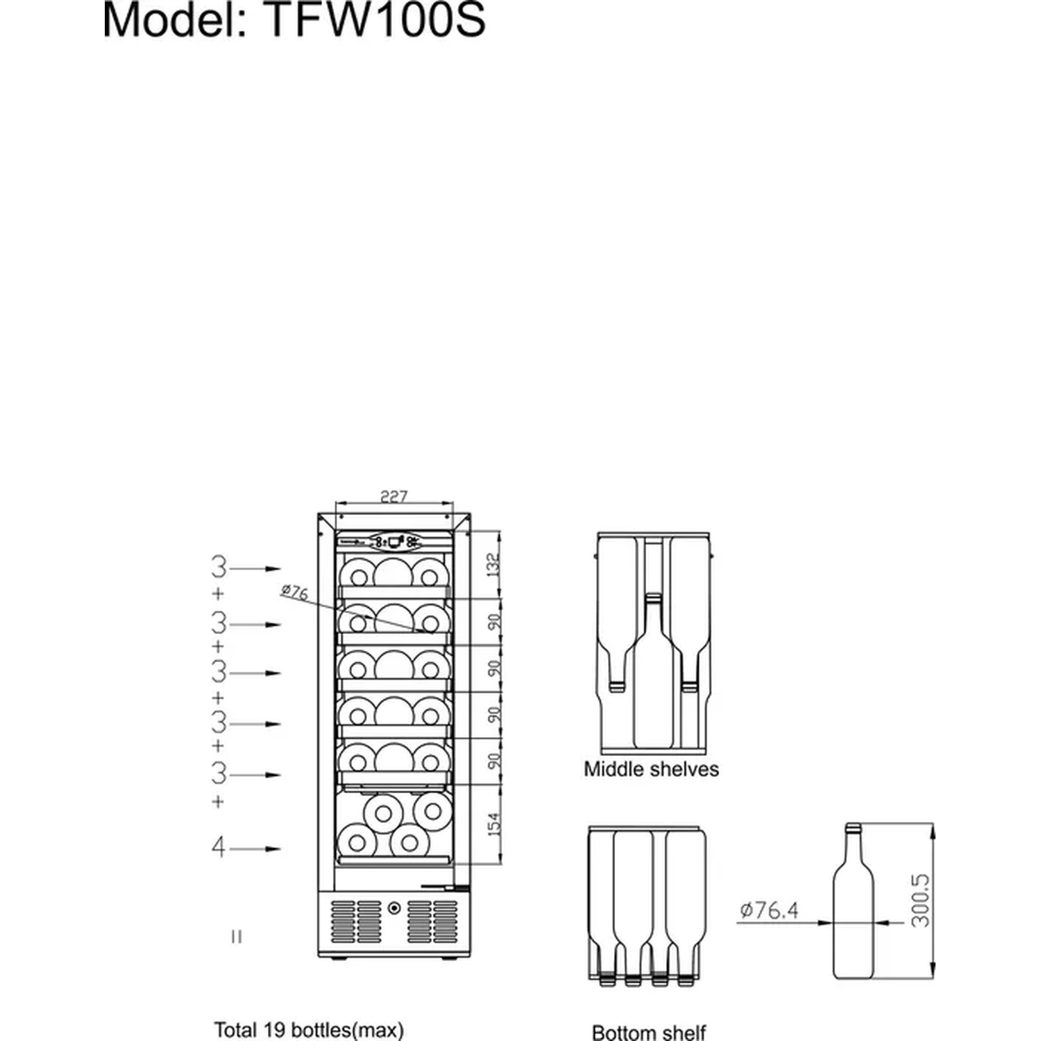 Vinkjøler – 1 sone – TFW100-S – 295×570×860 mm – Tefcold - Bilde 2