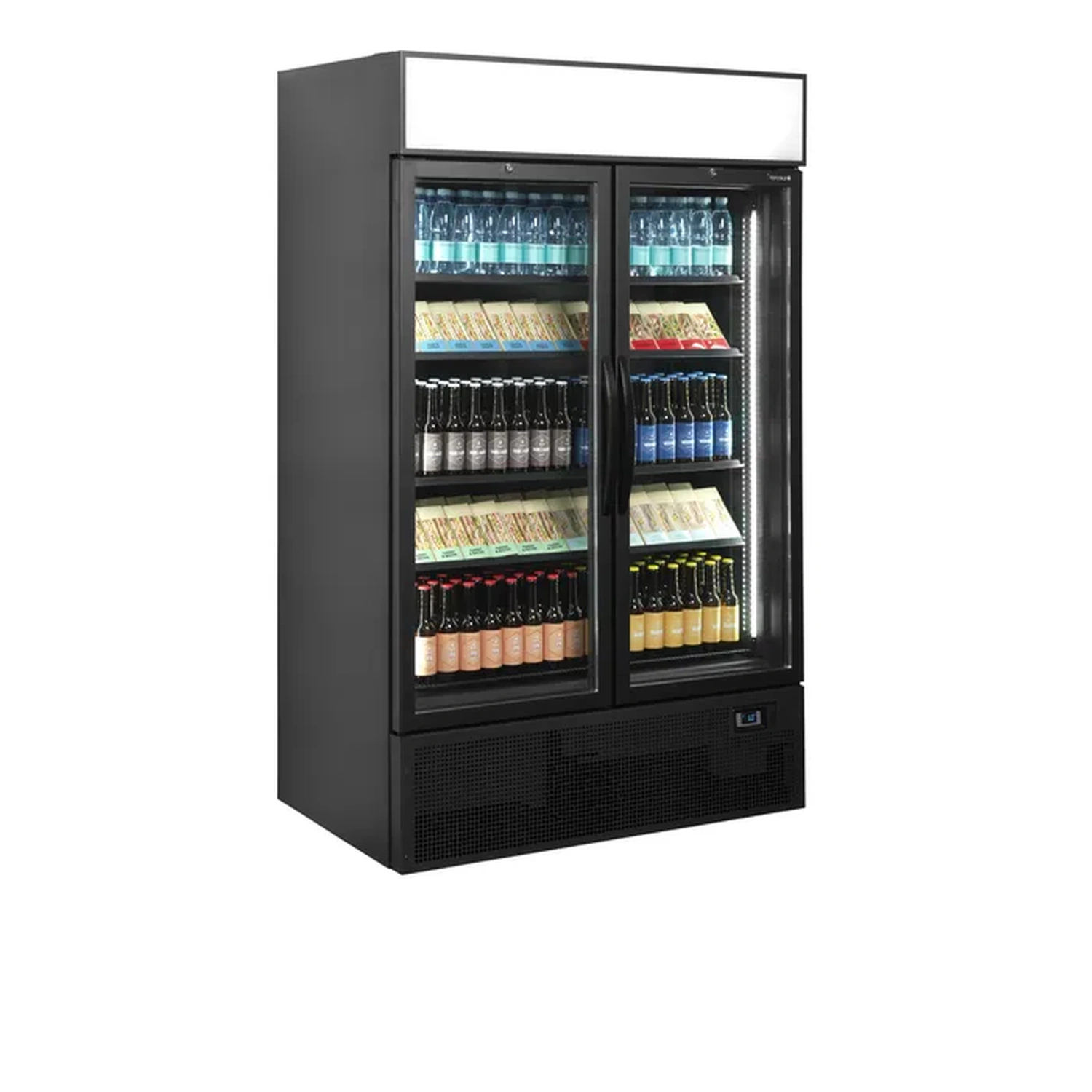Kjøleskap med 2 glassdører – sort – lysskilt - FSC1200H BLACK – 1200×790×2000 mm – Tefcold