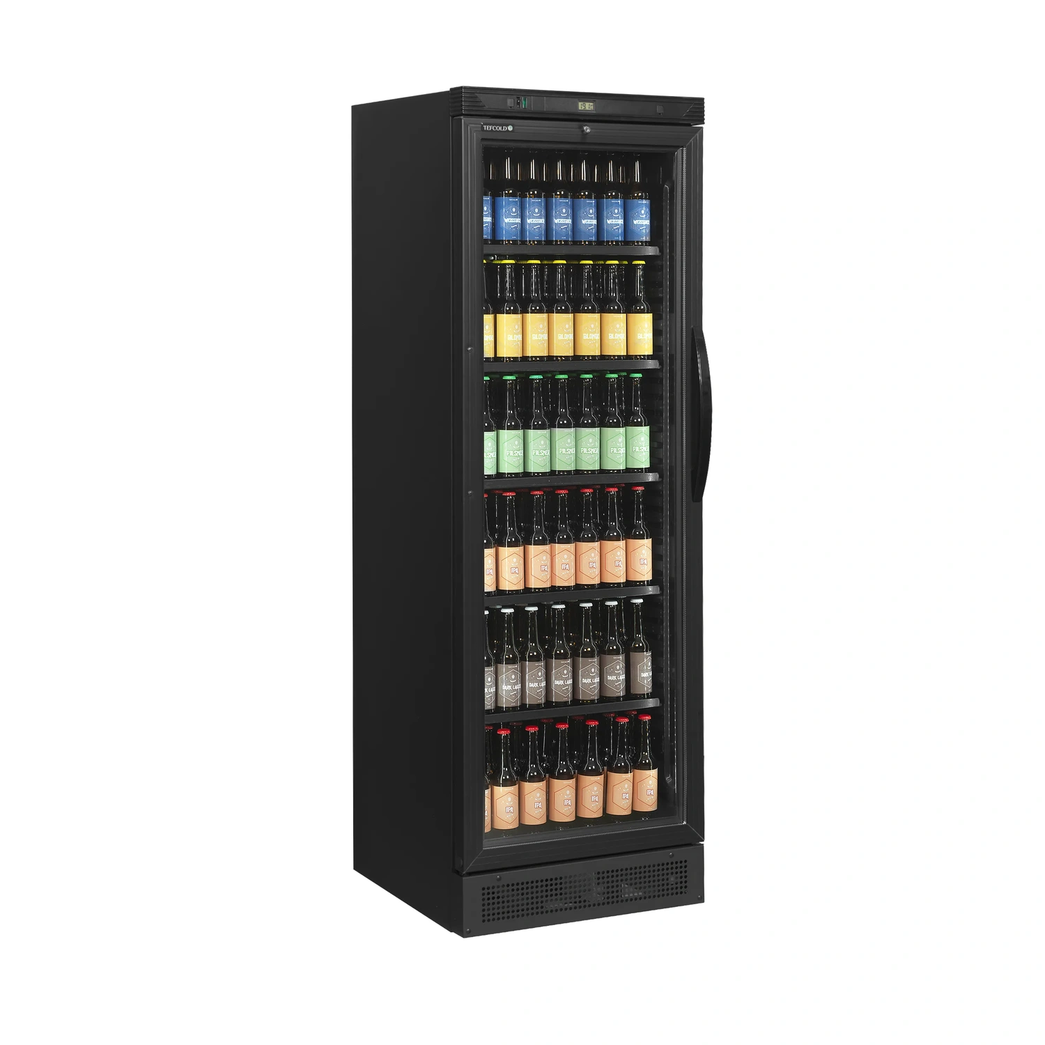 Kjøleskap med 1 glassdør – Sort – CEV425 L/H – 595×640×1840 mm – Tefcold