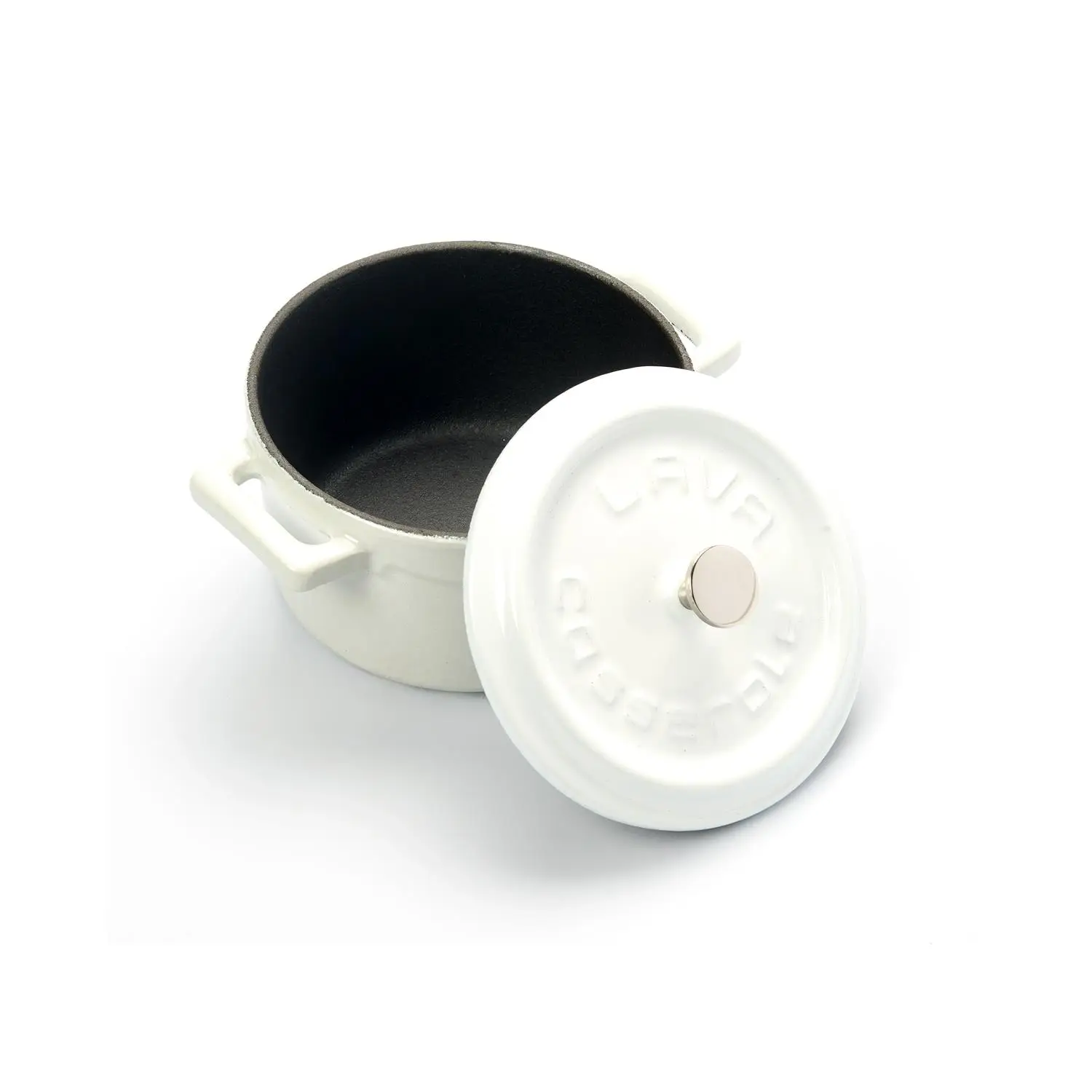 Støpejernsgryte Ø100x55 mm rund mini hvit med lokk – Lava - Bilde 2