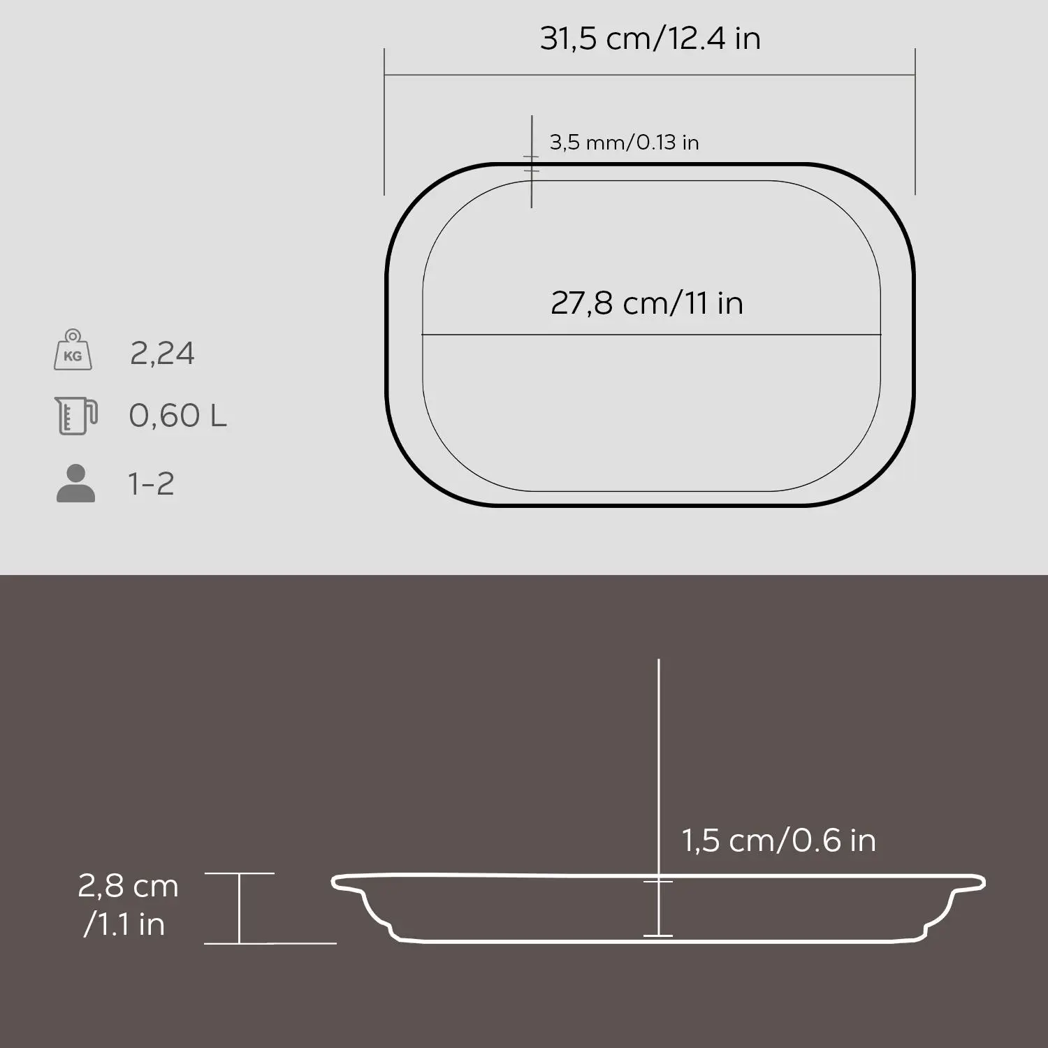 Støpejernspanne 315x208x28 mm rektangulær sort – Lava - Bilde 2