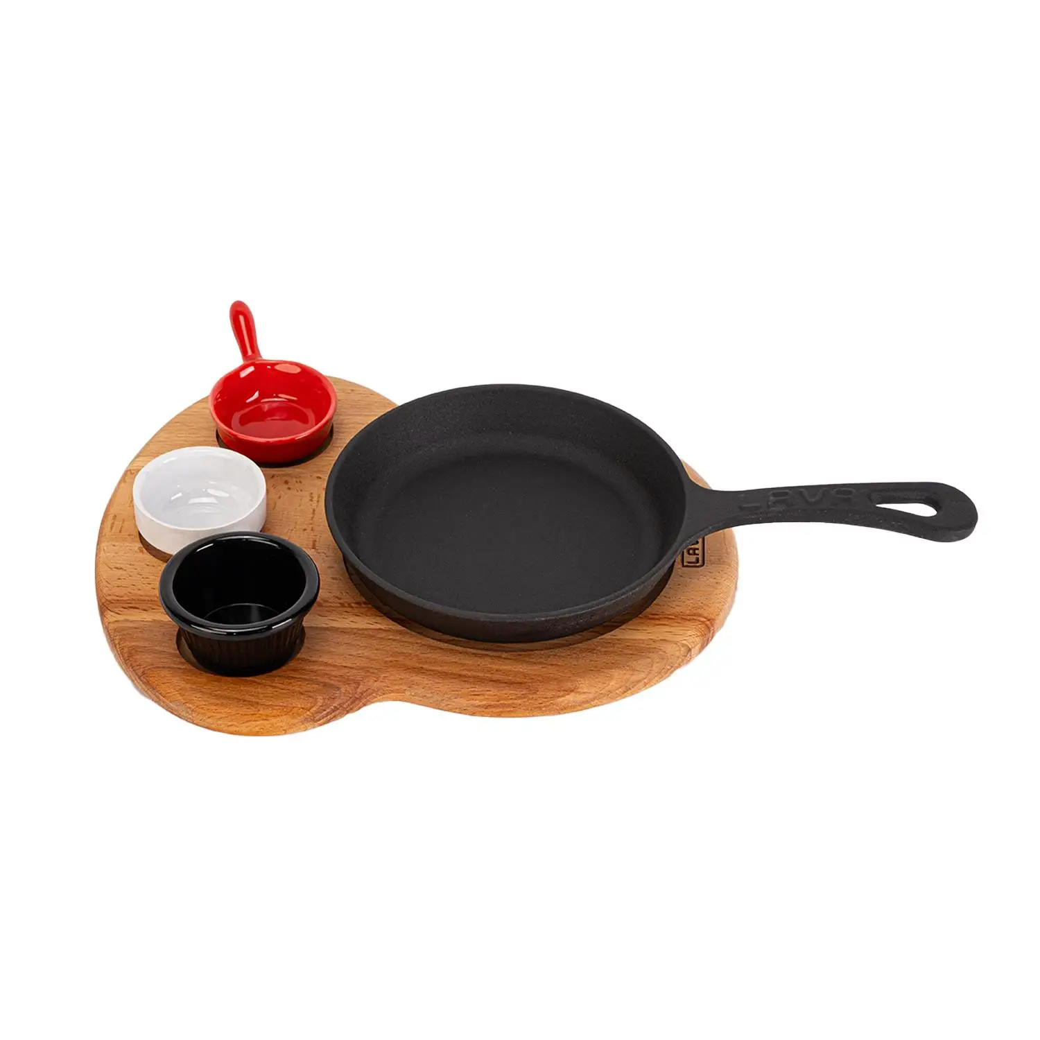 Støpejernspanne Ø160x26 mm rund sort med håndtak og 3 sausbeger – Lava