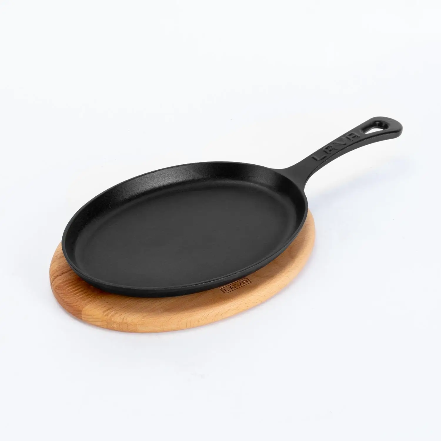 Støpejernspanne 390x200x63 mm oval for fajita med fjøl og håndtak – Lava - Bilde 2