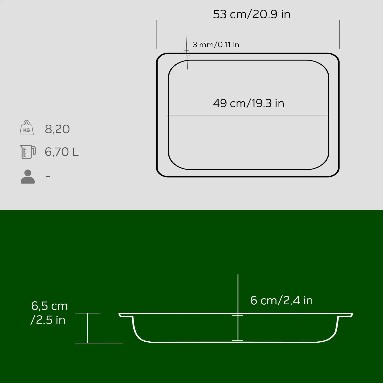 Støpejernsform 530x325x65 mm grønn – Lava - Bilde 2