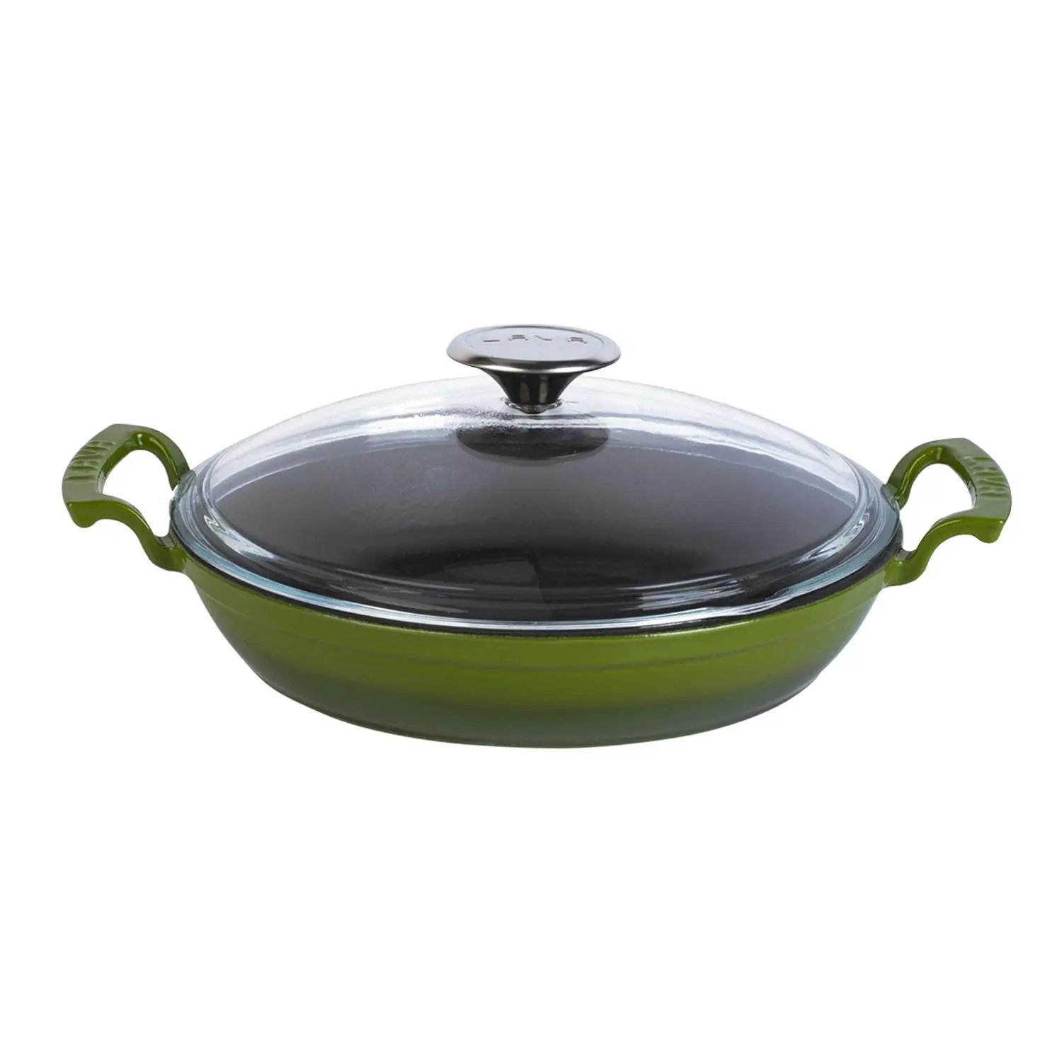 Støpejernsgryte 322x252x62 mm rund grønn med glasslokk – Lava