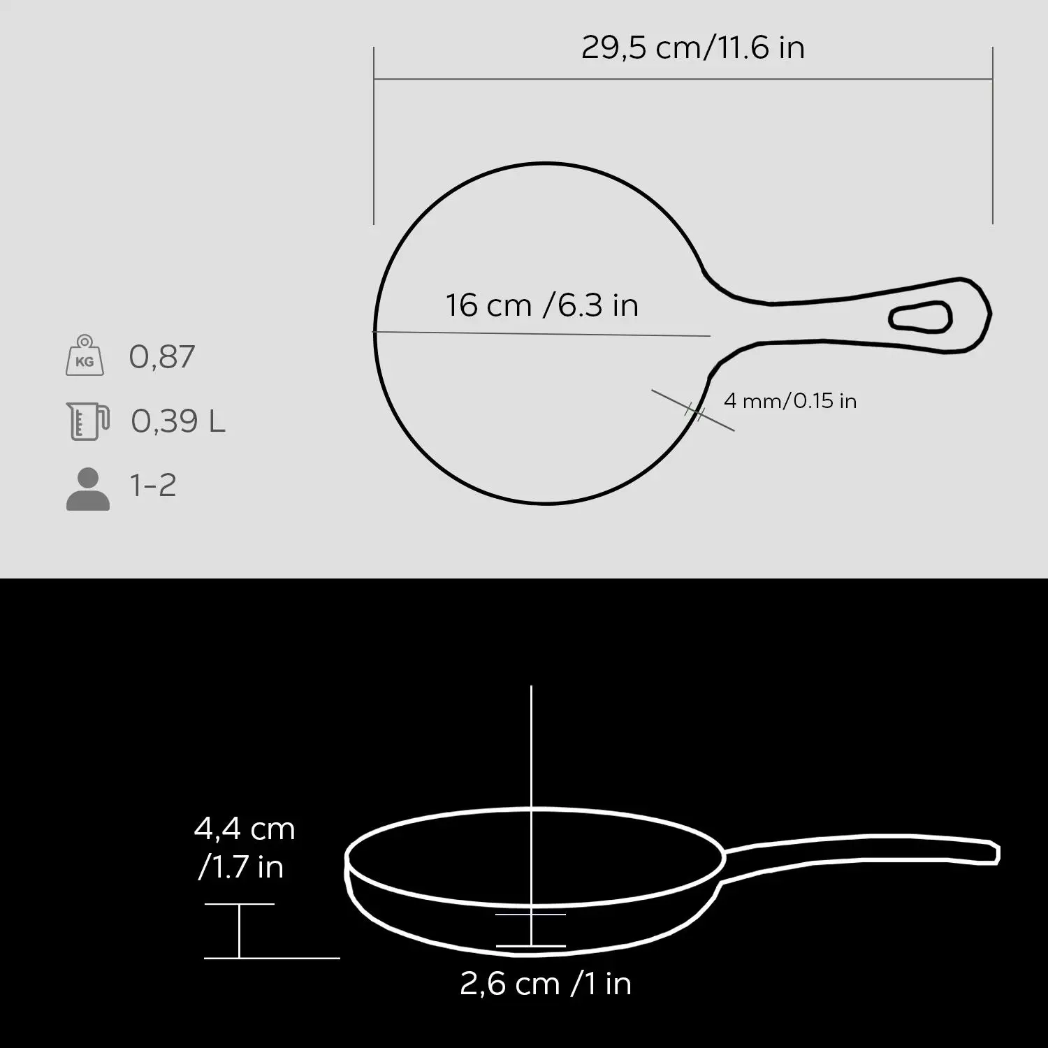 Støpejernpanne Ø160x26 mm rund med håndtak – Lava - Bilde 4
