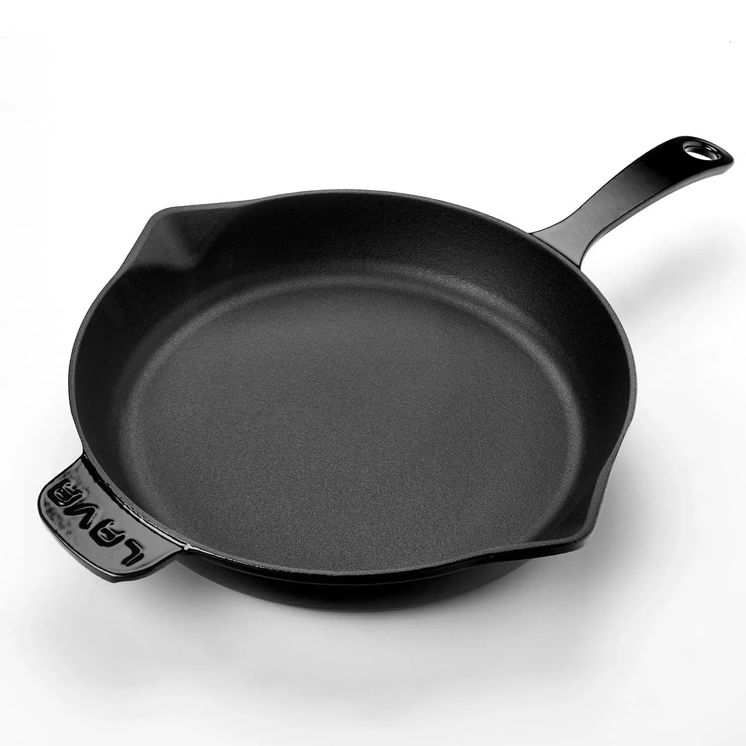 Støpejernspanne Ø280x47 mm rund med håndtak sort og helletut – Lava