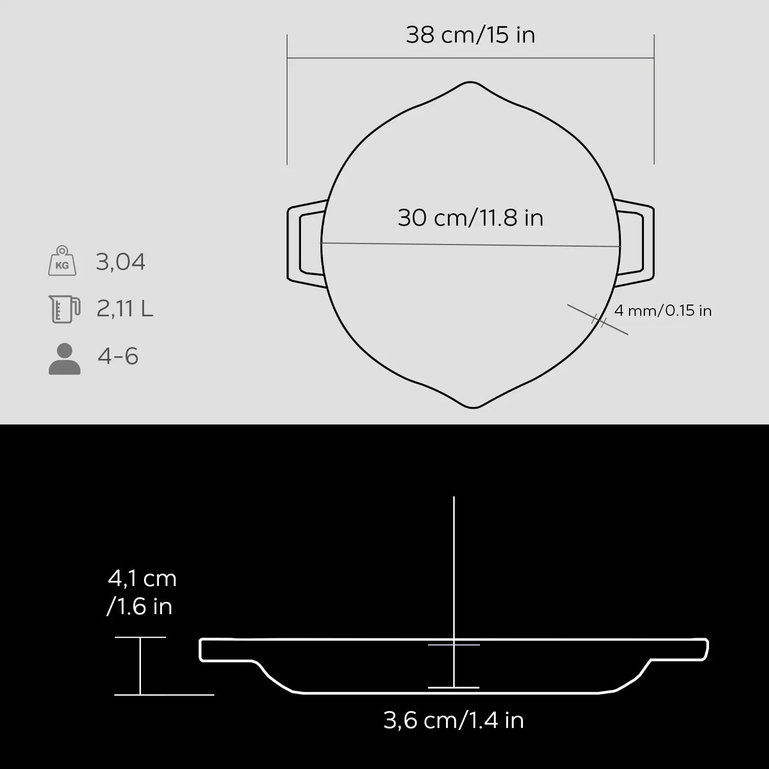 Støpejernspanne Ø300x41 mm rund sort med helletut – Lava - Bilde 3