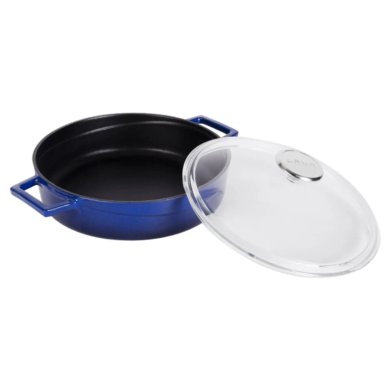Støpejernsgryte Ø280x65 mm rund multifunksjon blå med glasslokk – Lava - Bilde 2