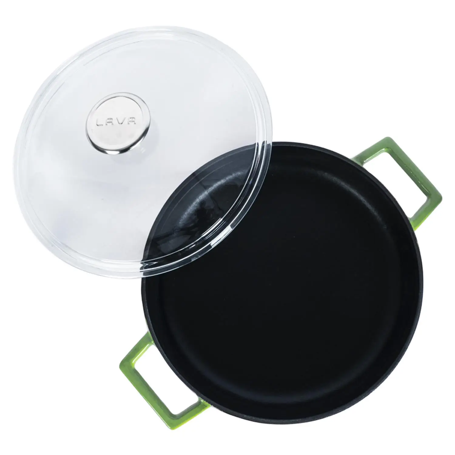 Støpejernsgryte Ø280x65 mm rund multifunksjon grønn med glasslokk – Lava - Bilde 3