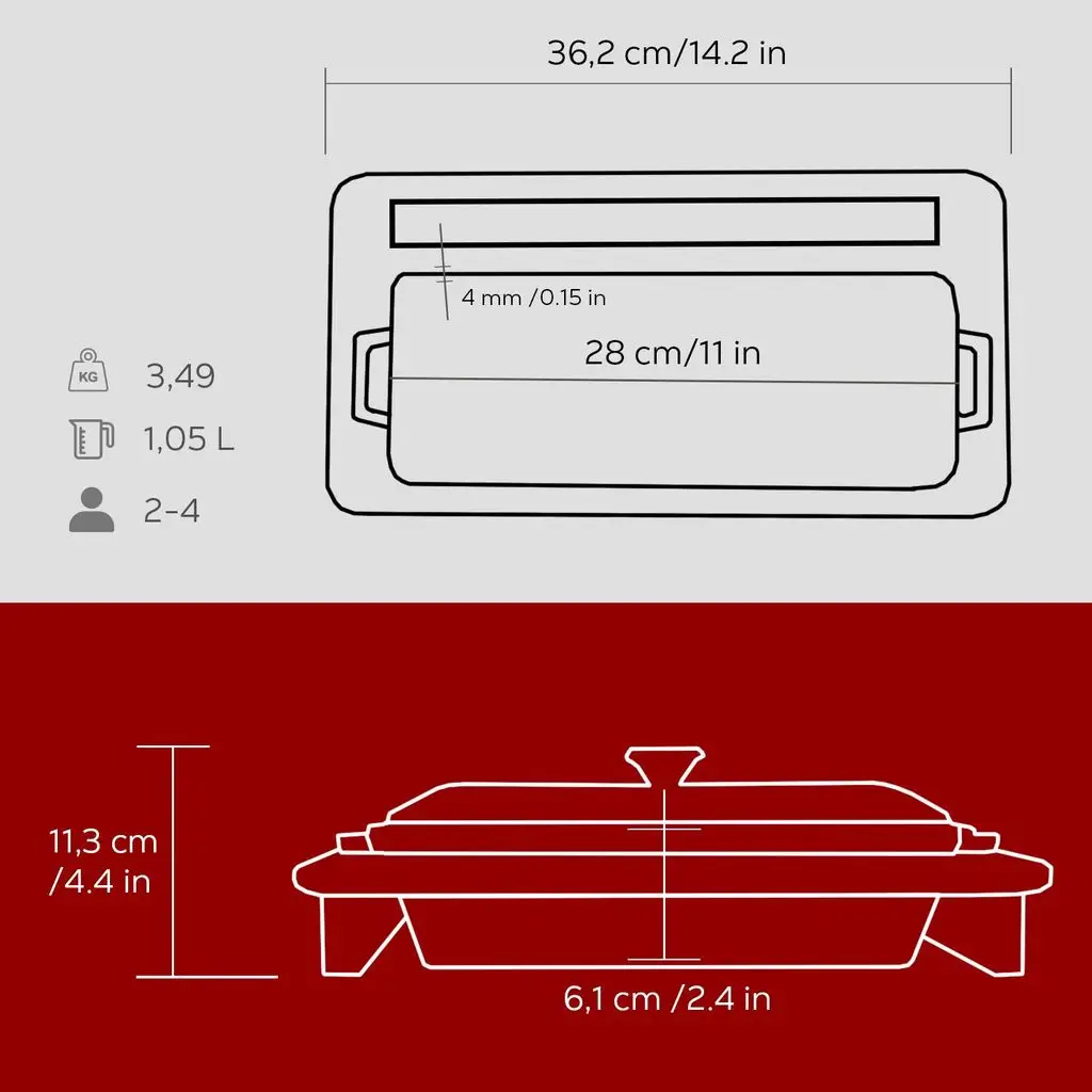 Støpejernsform 280x100x61 mm rød med stativ – 1,05 liter – Lava - Bilde 9