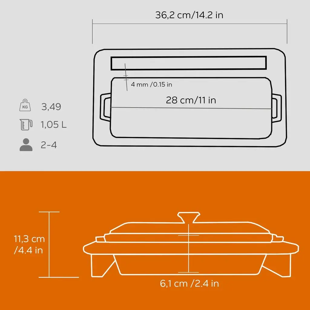 Støpejernsform 280x100x61 mm orange med stativ – 1,05 liter – Lava - Bilde 9