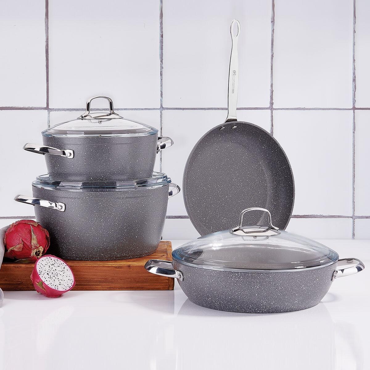 Kjelesett A2892 Nea 7 deler grå aluminium induksjon med non-stick belegg – Korkmaz