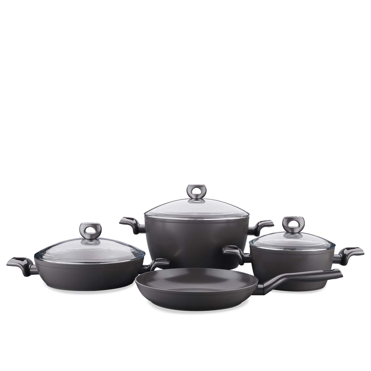 Kjelesett A3942 Nora 7 deler sort aluminium induksjon med non-stick belegg – Korkmaz