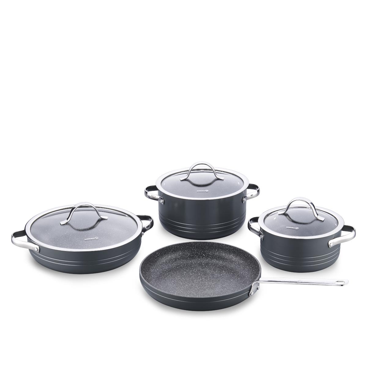 Kjelesett A2619-5 Linea Cosmica sort 7 deler aluminium induksjon med non-stick belegg – Korkmaz