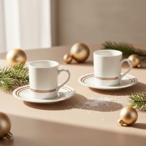 Gural Porselen Camelia Grønn 33KY tyrkisk kaffekopp sett med tyrkisk kaffe (2 personer)