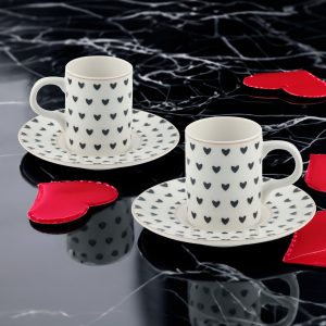Gural Porselen Camelia Med Hjerter 6656 tyrkisk kaffekopp sett (2 personer)