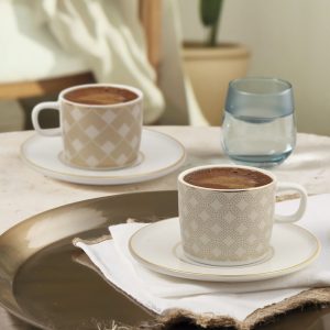 Gural Porselen Mental Krem 4943 tyrkisk kaffekopp sett (2 personer)