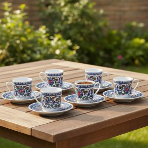 Gural Porselen Gözde Stor Modell 120 cc tyrkisk kaffekopp sett (6 personer)