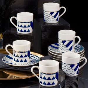 Gural Porselen Camelia Mørkeblå 62501 tyrkisk kaffekopp sett (6 personer)