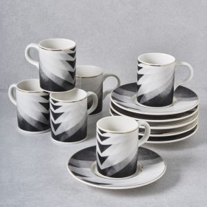 Gural Porselen Camelia Sort-Grå-Hvit 5599 tyrkisk kaffekopp sett (6 personer)