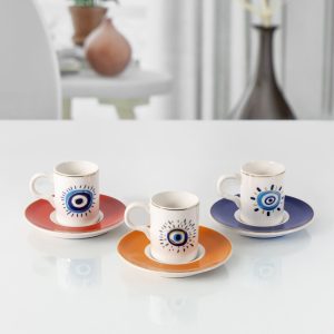 Gural Porselen Camelia Nazar Boncugu 6705 tyrkisk kaffekopp sett (6 personer)