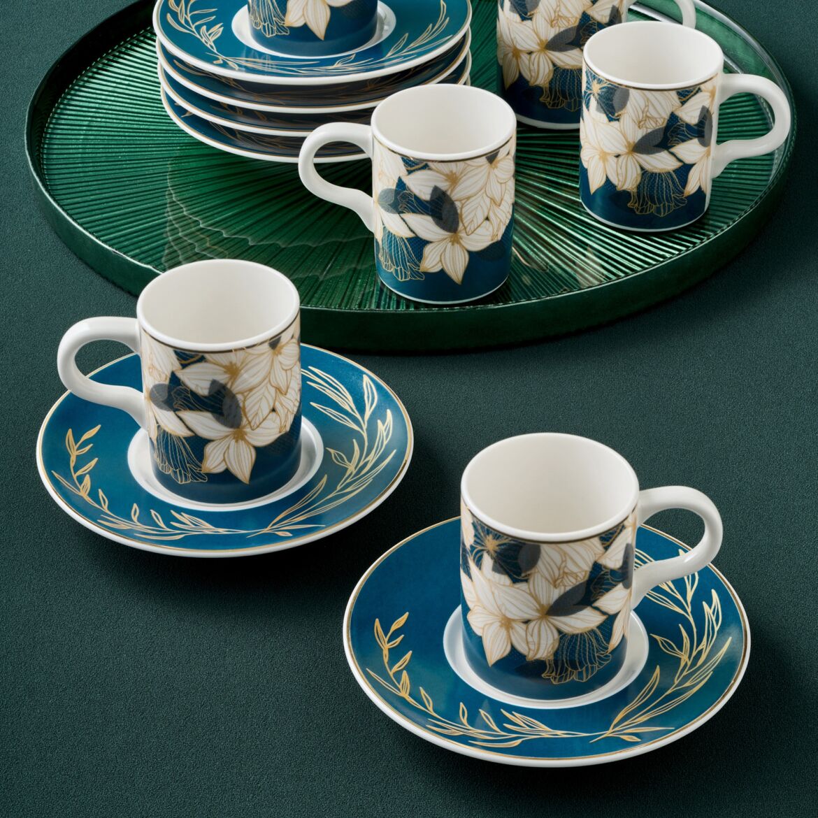 Gural Porselen Camelia Blå Blomst 67092 tyrkisk kaffekopp sett (6 personer) Gural Porselen Camelia Blå Blomst 67092 tyrkisk kaffekopp sett (6 personer) - Bilde 2