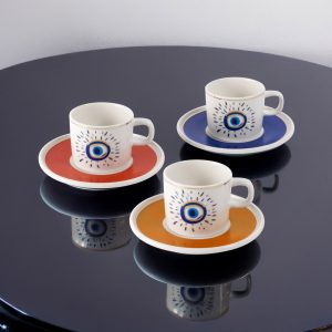 Gural Porselen Mental Nazar Boncuğu 6705 tyrkisk kaffekopp sett (6 personer)