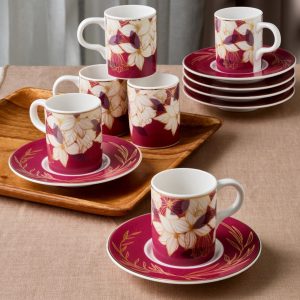 Gural Porselen Camelia Bordo 67081 tyrkisk kaffekopp sett (6 personer)