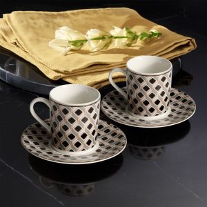 Gural Porselen Camelia Rosa-Sort Rutemønster 65112 tyrkisk kaffekopp sett (6 personer)