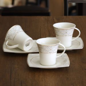 Gural Porselen Caroline Hvit-Gull 5433 tyrkisk kaffekopp sett (6 personer)