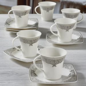 Gural Porselen Caroline Bone Grå Mønster 56861 tyrkisk kaffekopp sett (6 personer)