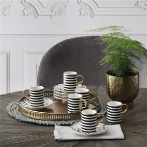 Gural Porselen Camelia Bone Gullhank 5554 tyrkisk kaffekopp sett (6 personer)