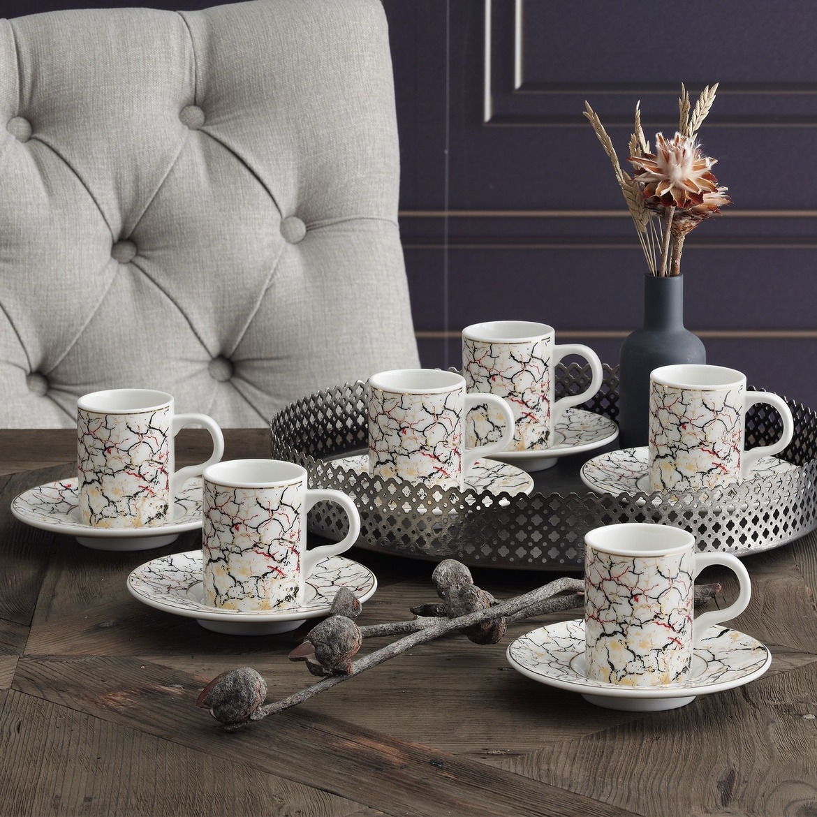 Gural Porselen Camelia Bone Flerfarget Stripemønster 5605 tyrkisk kaffekopp sett (6 personer) Gural Porselen Camelia Bone Flerfarget Stripemønster 5605 tyrkisk kaffekopp sett (6 personer)