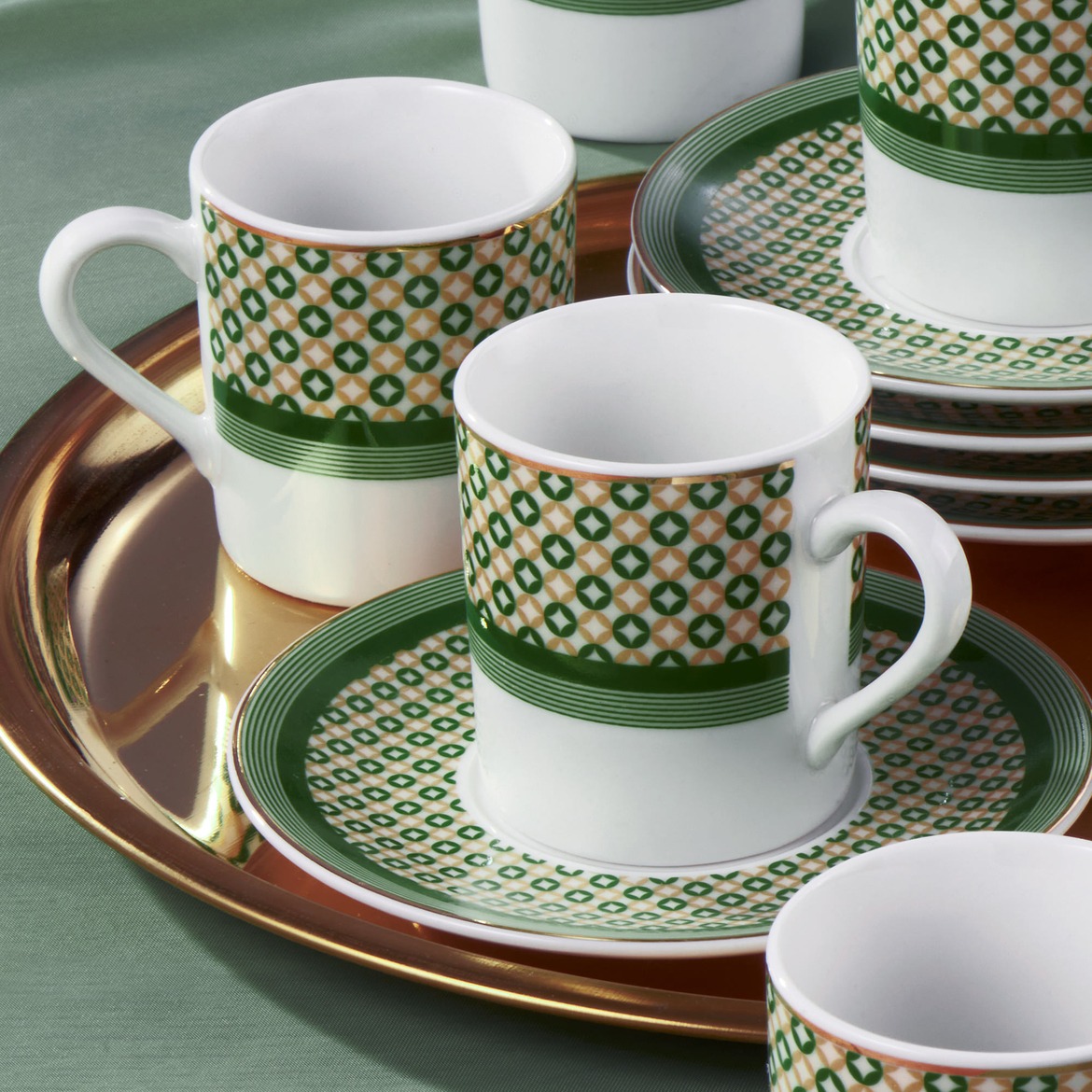 Gural Porselen Camelia Bone Grønn Mønster 2351 tyrkisk kaffekopp sett (6 personer) Gural Porselen Camelia Bone Grønn Mønster 2351 tyrkisk kaffekopp sett (6 personer) - Bilde 2