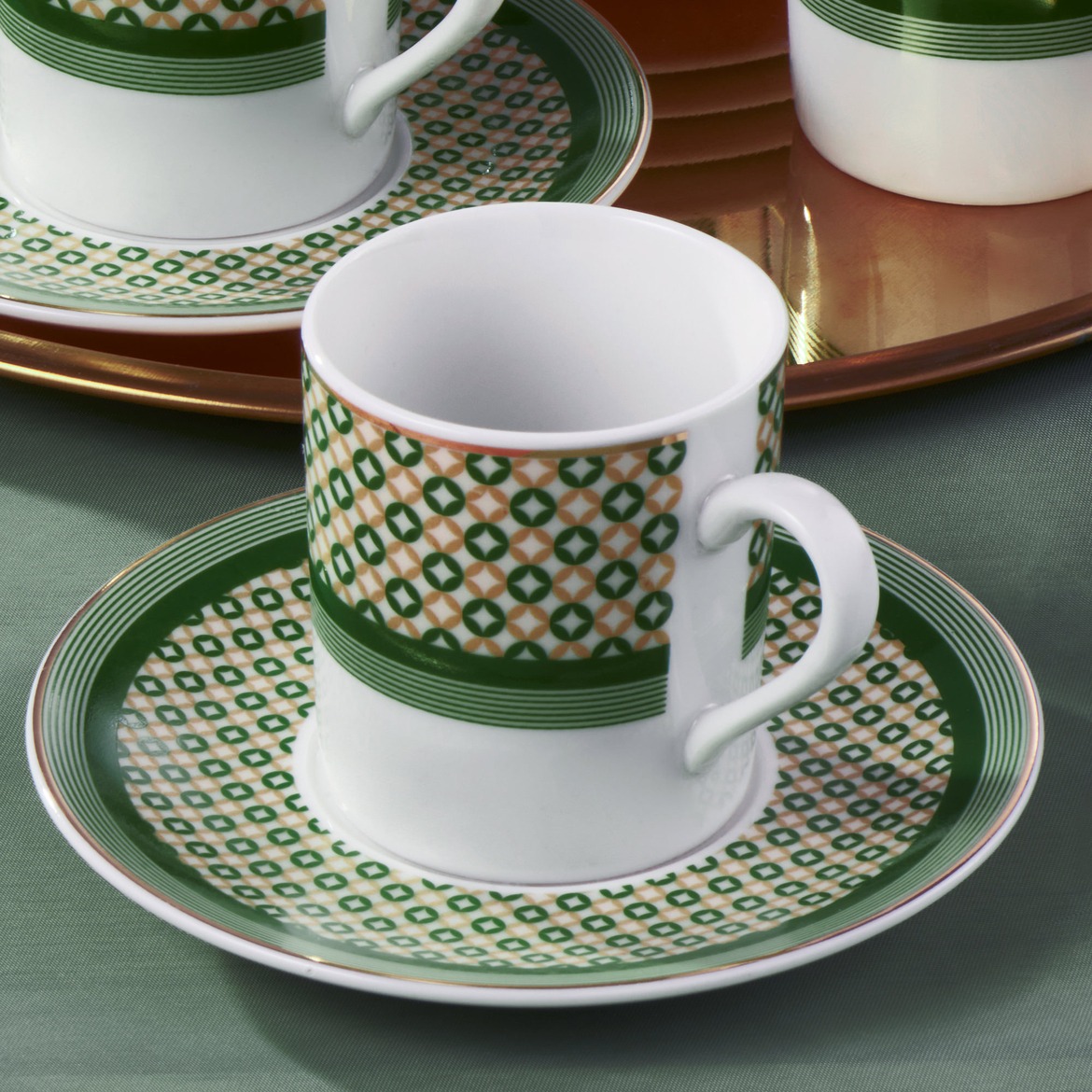 Gural Porselen Camelia Bone Grønn Mønster 2351 tyrkisk kaffekopp sett (6 personer) Gural Porselen Camelia Bone Grønn Mønster 2351 tyrkisk kaffekopp sett (6 personer) - Bilde 3