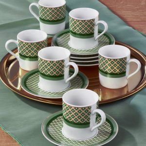 Gural Porselen Camelia Bone Grønn Mønster 2351 tyrkisk kaffekopp sett (6 personer)