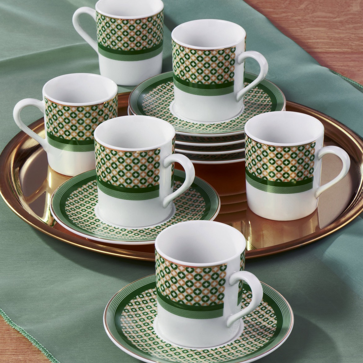 Gural Porselen Camelia Bone Grønn Mønster 2351 tyrkisk kaffekopp sett (6 personer) Gural Porselen Camelia Bone Grønn Mønster 2351 tyrkisk kaffekopp sett (6 personer)