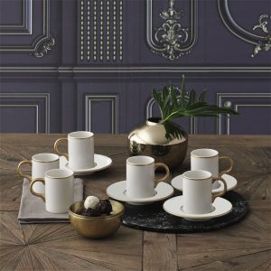 Güral Porselen Camelia Bone Gullhank 230 tyrkisk kaffekopp sett (6 personer)